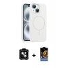 MARSİLYAN™- iPhone 14 Kılıf Yankı Form Serisi - Siyah Buffer Hayalet Cam Ekran Koruyucu + PVD Metal Kamera Lens - TU