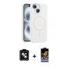 MARSİLYAN™- iPhone 14 Kılıf Yankı Form Serisi - Siyah Buffer Hayalet Cam Ekran Koruyucu + PVD Metal Kamera Lens - MI