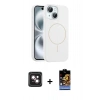 MARSİLYAN™- iPhone 14 Kılıf Yankı Form Serisi - Siyah Buffer Hayalet Cam Ekran Koruyucu + PVD Metal Kamera Lens - PE