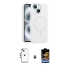 MARSİLYAN™- iPhone 14 Kılıf Yankı Form Serisi - Siyah Buffer Hayalet Cam Ekran Koruyucu + Shine Kamera Lens - GI