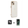 MARSİLYAN™- iPhone 14 Kılıf Yankı Serisi - Şeffaf 360 Full Body Arka Koruyucu + PVD Metal Kamera Lens - PE