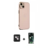 MARSİLYAN™- iPhone 14 Kılıf Yankı Serisi - Şeffaf 360 Full Body Arka Koruyucu + PVD Metal Kamera Lens - PE