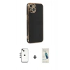 MARSİLYAN™- iPhone 14 Kılıf Yankı Serisi - Şeffaf Pasifik Cam Ekran Koruyucu + Shine Kamera Lens - GI