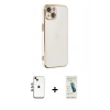 MARSİLYAN™- iPhone 14 Kılıf Yankı Serisi - Şeffaf Pasifik Cam Ekran Koruyucu + Shine Kamera Lens - GI
