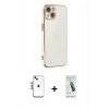 MARSİLYAN™- iPhone 14 Kılıf Yankı Serisi - Şeffaf Pasifik Cam Ekran Koruyucu + Shine Kamera Lens - GS