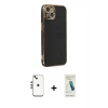 MARSİLYAN™- iPhone 14 Kılıf Yankı Serisi - Şeffaf Pasifik Cam Ekran Koruyucu + Shine Kamera Lens - GS