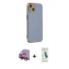 MARSİLYAN™- iPhone 14 Kılıf Yankı Serisi - Şeffaf Pasifik Cam Ekran Koruyucu + Raze Metal Kamera Lens - KI
