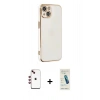 MARSİLYAN™- iPhone 14 Kılıf Yankı Serisi - Şeffaf Pasifik Cam Ekran Koruyucu + Shine Kamera Lens - KI