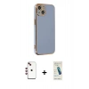 MARSİLYAN™- iPhone 14 Kılıf Yankı Serisi - Şeffaf Pasifik Cam Ekran Koruyucu + Shine Kamera Lens - KI