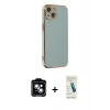 MARSİLYAN™- iPhone 14 Kılıf Yankı Serisi - Şeffaf Pasifik Cam Ekran Koruyucu + PVD Metal Kamera Lens - MI