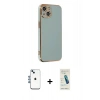MARSİLYAN™- iPhone 14 Kılıf Yankı Serisi - Şeffaf Pasifik Cam Ekran Koruyucu + Mavi Shine Kamera Lens