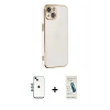 MARSİLYAN™- iPhone 14 Kılıf Yankı Serisi - Şeffaf Pasifik Cam Ekran Koruyucu + Mavi Shine Kamera Lens