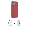 MARSİLYAN™- iPhone 14 Kılıf Yankı Serisi - Şeffaf Pasifik Cam Ekran Koruyucu + Mavi Shine Kamera Lens