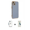 MARSİLYAN™- iPhone 14 Kılıf Yankı Serisi - Şeffaf Pasifik Cam Ekran Koruyucu + Mavi Shine Kamera Lens