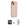 MARSİLYAN™- iPhone 14 Kılıf Yankı Serisi - Şeffaf Pasifik Cam Ekran Koruyucu + PVD Metal Kamera Lens - PE
