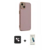 MARSİLYAN™- iPhone 14 Kılıf Yankı Serisi - Şeffaf Pasifik Cam Ekran Koruyucu + PVD Metal Kamera Lens - PE