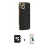 MARSİLYAN™- iPhone 14 Kılıf Yankı Serisi - Şeffaf Pasifik Cam Ekran Koruyucu + PVD Metal Kamera Lens - PE