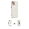 MARSİLYAN™- iPhone 14 Kılıf Yankı Serisi - Şeffaf Pasifik Cam Ekran Koruyucu + Shine Kamera Lens - GD