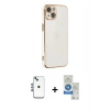 MARSİLYAN™- iPhone 14 Kılıf Yankı Serisi - Şeffaf Royal Nano Ekran Koruyucu + Shine Kamera Lens - MI