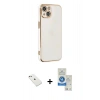 MARSİLYAN™- iPhone 14 Kılıf Yankı Serisi - Şeffaf Royal Nano Ekran Koruyucu + Diamond Kamera Lens - PE