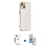 MARSİLYAN™- iPhone 14 Kılıf Yankı Serisi - Şeffaf Royal Nano Ekran Koruyucu + Shine Kamera Lens - KI