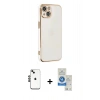 MARSİLYAN™- iPhone 14 Kılıf Yankı Serisi - Şeffaf Royal Nano Ekran Koruyucu + Shine Kamera Lens - SH