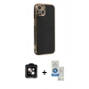 MARSİLYAN™- iPhone 14 Kılıf Yankı Serisi - Şeffaf Royal Nano Ekran Koruyucu + PVD Metal Kamera Lens - TU