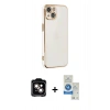 MARSİLYAN™- iPhone 14 Kılıf Yankı Serisi - Şeffaf Royal Nano Ekran Koruyucu + PVD Metal Kamera Lens - TU