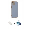 MARSİLYAN™- iPhone 14 Kılıf Yankı Serisi - Siyah 3D Antistatik Cam Ekran Koruyucu + Diamond Kamera Lens - KI