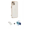 MARSİLYAN™- iPhone 14 Kılıf Yankı Serisi - Siyah 3D Antistatik Cam Ekran Koruyucu + Diamond Kamera Lens - KI
