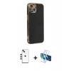 MARSİLYAN™- iPhone 14 Kılıf Yankı Serisi - Siyah 3D Antistatik Cam Ekran Koruyucu + Shine Kamera Lens - KI