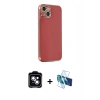 MARSİLYAN™- iPhone 14 Kılıf Yankı Serisi - Siyah 3D Antistatik Cam Ekran Koruyucu + PVD Metal Kamera Lens - MI