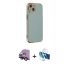 MARSİLYAN™- iPhone 14 Kılıf Yankı Serisi - Siyah 3D Antistatik Cam Ekran Koruyucu + Raze Metal Kamera Lens - SH
