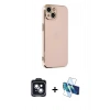 MARSİLYAN™- iPhone 14 Kılıf Yankı Serisi - Siyah 3D Antistatik Cam Ekran Koruyucu + PVD Metal Kamera Lens - SH