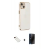 MARSİLYAN™- iPhone 14 Kılıf Yankı Serisi - Siyah 3D Antistatik Hayalet Cam Ekran Koruyucu + Diamond Kamera Lens - KI