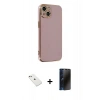 MARSİLYAN™- iPhone 14 Kılıf Yankı Serisi - Siyah 3D Antistatik Hayalet Cam Ekran Koruyucu + Diamond Kamera Lens - PE