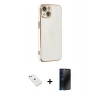MARSİLYAN™- iPhone 14 Kılıf Yankı Serisi - Siyah 3D Antistatik Hayalet Cam Ekran Koruyucu + Diamond Kamera Lens - PE
