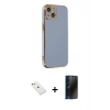 MARSİLYAN™- iPhone 14 Kılıf Yankı Serisi - Siyah 3D Antistatik Hayalet Cam Ekran Koruyucu + Diamond Kamera Lens - PE