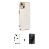 MARSİLYAN™- iPhone 14 Kılıf Yankı Serisi - Siyah 3D Antistatik Hayalet Cam Ekran Koruyucu + Shine Kamera Lens - GD