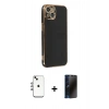 MARSİLYAN™- iPhone 14 Kılıf Yankı Serisi - Siyah 3D Antistatik Hayalet Cam Ekran Koruyucu + Shine Kamera Lens - GI