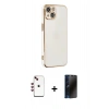 MARSİLYAN™- iPhone 14 Kılıf Yankı Serisi - Siyah 3D Antistatik Hayalet Cam Ekran Koruyucu + Shine Kamera Lens - KI