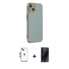 MARSİLYAN™- iPhone 14 Kılıf Yankı Serisi - Siyah 3D Antistatik Hayalet Cam Ekran Koruyucu + Shine Kamera Lens - GD