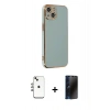 MARSİLYAN™- iPhone 14 Kılıf Yankı Serisi - Siyah 3D Antistatik Hayalet Cam Ekran Koruyucu + Shine Kamera Lens - GI