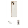 MARSİLYAN™- iPhone 14 Kılıf Yankı Serisi - Siyah Bilvis 3D Cam Ekran Koruyucu + Diamond Kamera Lens - PE