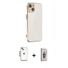 MARSİLYAN™- iPhone 14 Kılıf Yankı Serisi - Siyah Bilvis 3D Cam Ekran Koruyucu + Shine Kamera Lens - GI