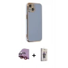 MARSİLYAN™- iPhone 14 Kılıf Yankı Serisi - Siyah Bilvis 3D Cam Ekran Koruyucu + Raze Metal Kamera Lens - KI