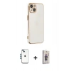 MARSİLYAN™- iPhone 14 Kılıf Yankı Serisi - Siyah Bilvis 3D Cam Ekran Koruyucu + Mavi Shine Kamera Lens
