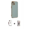 MARSİLYAN™- iPhone 14 Kılıf Yankı Serisi - Siyah Bilvis 3D Cam Ekran Koruyucu + Shine Kamera Lens - KI