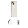 MARSİLYAN™- iPhone 14 Kılıf Yankı Serisi - Siyah Bilvis 3D Cam Ekran Koruyucu + Shine Kamera Lens - KI