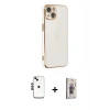 MARSİLYAN™- iPhone 14 Kılıf Yankı Serisi - Siyah Bilvis 3D Cam Ekran Koruyucu + Shine Kamera Lens - SH